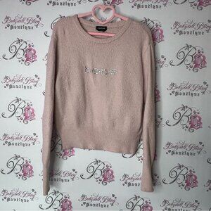 Bebe sweater furry fuzzy pink bling crystal rhinestone Swarovski